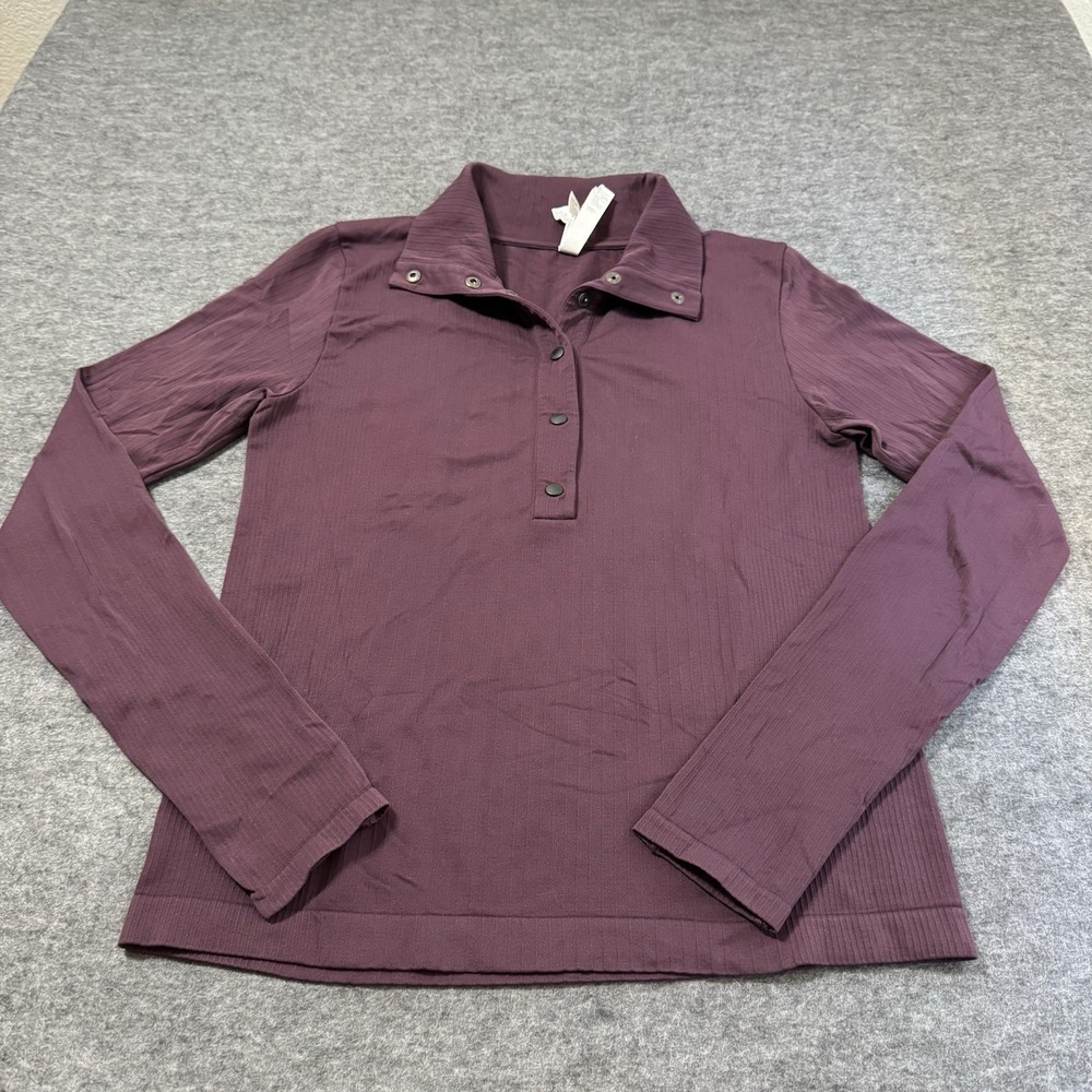 Athleta Flurry Seamless Henley Ribbed Long Sleeve Top‎ Shirt M - Dark Berry
